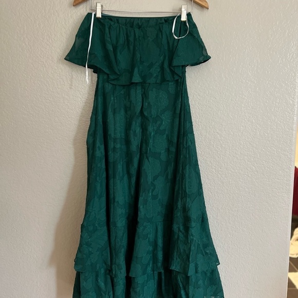 Love You So Truly Dark Green Burnout Floral Strapless Midi Dress - Picture 7 of 10